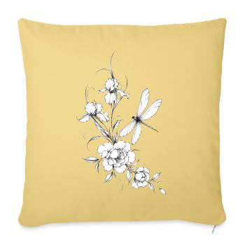 Blumen und Libell Schwarzweiß - Sofakissenbezug 45 x 45 cm - Hellgelb - Vorne