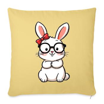 Lapin avec des lunettes - Housse de coussin décorative 45 x 45 cm - jaune délavé - Devant
