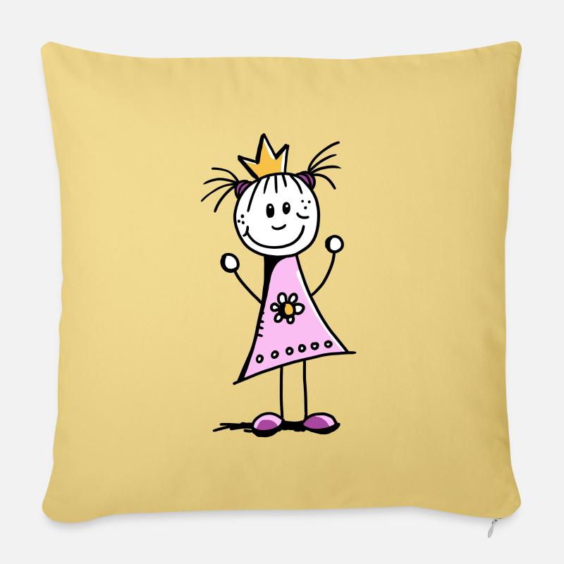 Lustige Prinzessin mit Krone und rosa Kleid - Sofakissenbezug 45 x 45 cm - Hellgelb