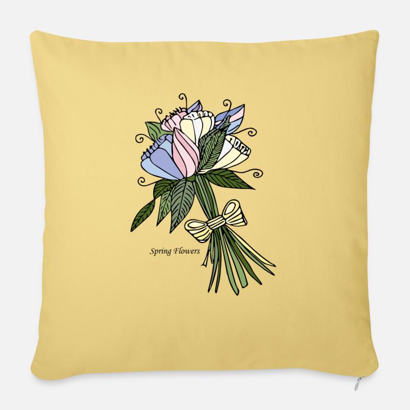 Fleurs printanières - Housse de coussin décorative 45 x 45 cm - jaune délavé