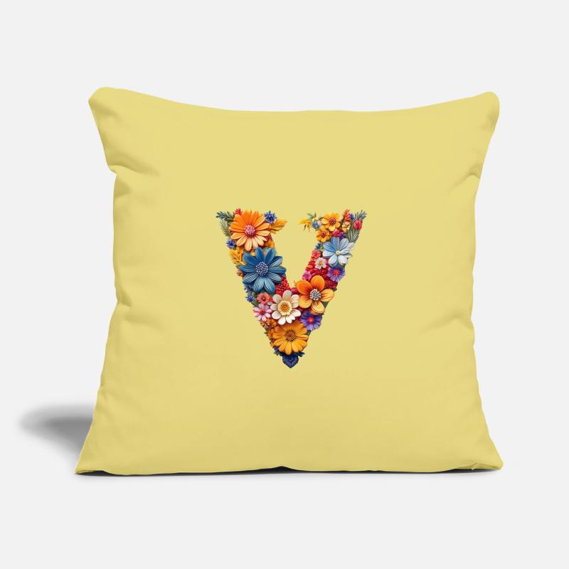 Victory Zeichen oder einfach V in Blumen Design Sofakissenbezug 45 x 45 cm