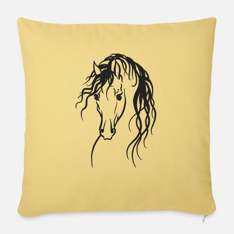 Tête de cheval noire - Housse de coussin décorative 45 x 45 cm - jaune délavé