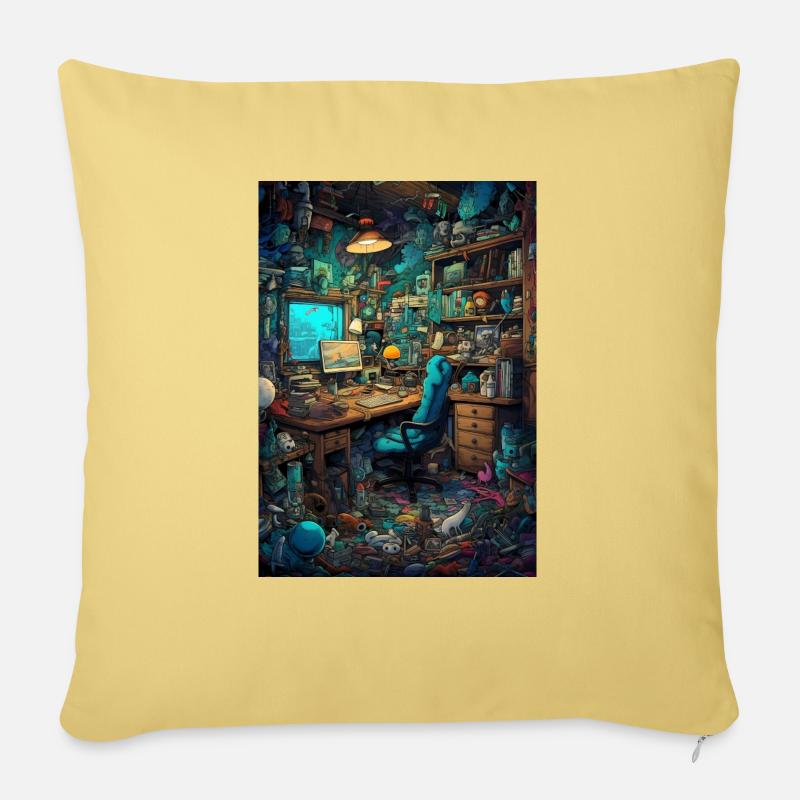 Wohnraum eines Computer Nerds - Sofakissenbezug 45 x 45 cm - Hellgelb