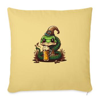 Drôle de serpent cool avec bière et chapeau - Housse de coussin décorative 45 x 45 cm - jaune délavé - Devant