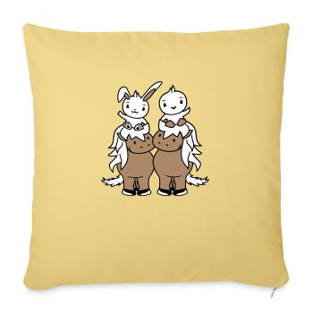 2 Hase Vogel Pferd reiten Reiter Pferdchen winken - Sofakissenbezug 45 x 45 cm - Hellgelb - Vorne