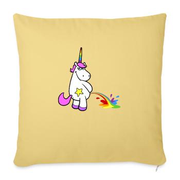 Freches Cartoon Einhorn pinkelt stehend Regenbogen - Sofakissenbezug 45 x 45 cm - Hellgelb - Vorne