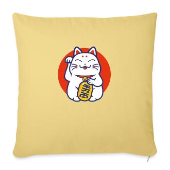 Lucky cat - Maneki-neko - Housse de coussin décorative 45 x 45 cm - jaune délavé - Devant