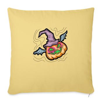 Effrayant Halloween citrouille monstre tête de visage. - Housse de coussin décorative 45 x 45 cm - jaune délavé - Devant