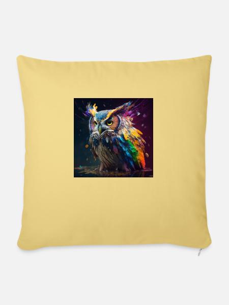 Farbige Eule, einzigartiges Design - Sofakissenbezug 45 x 45 cm - Hellgelb