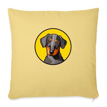 Motif graphique de teckel dans un cercle jaune - Housse de coussin décorative 45 x 45 cm - jaune délavé - Devant