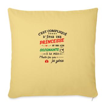 Princesse et aide soignante - Housse de coussin décorative 45 x 45 cm - jaune délavé - Devant