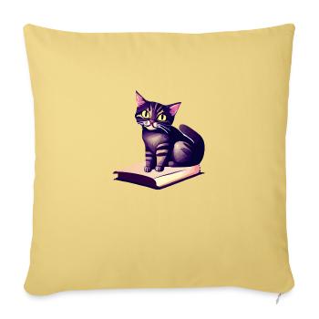 Cat Kitten Domestic Cat Books Cat Book Read - Sofa pillowcase 17,3'' x 17,3'' (45 x 45 cm) - washed yellow - Front