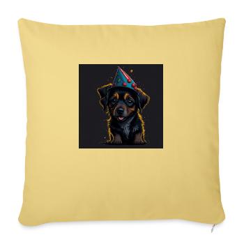 Chien avec chapeau d’anniversaire - Housse de coussin décorative 45 x 45 cm - jaune délavé - Devant