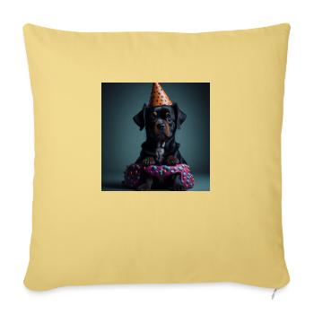 Chien avec chapeau d’anniversaire - Housse de coussin décorative 45 x 45 cm - jaune délavé - Devant
