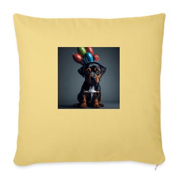 Chien avec chapeau d’anniversaire - Housse de coussin décorative 45 x 45 cm - jaune délavé - Devant