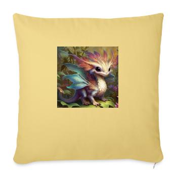 Vue complète câlin bébé dragon - Housse de coussin décorative 45 x 45 cm - jaune délavé - Devant