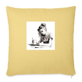 Serenity Brew: Captivating Watercolor of a Woman - Sofa pillowcase 17,3'' x 17,3'' (45 x 45 cm) - washed yellow - Front