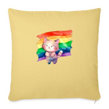 Chat avec drapeau lgbt - Housse de coussin décorative 45 x 45 cm - jaune délavé - Devant