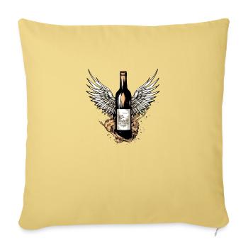 Bouteille de vin ailée n°4 - Housse de coussin décorative 45 x 45 cm - jaune délavé - Devant