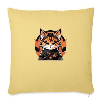 Chat ninja - Housse de coussin décorative 45 x 45 cm - jaune délavé - Devant
