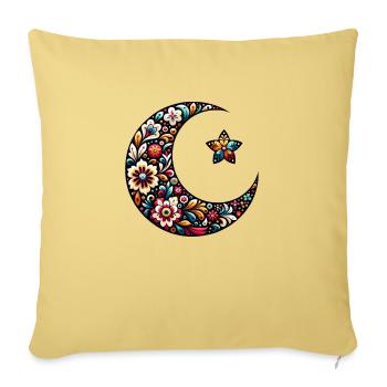 lune florale colorée inspiré d'art russe - Housse de coussin décorative 45 x 45 cm - jaune délavé - Devant