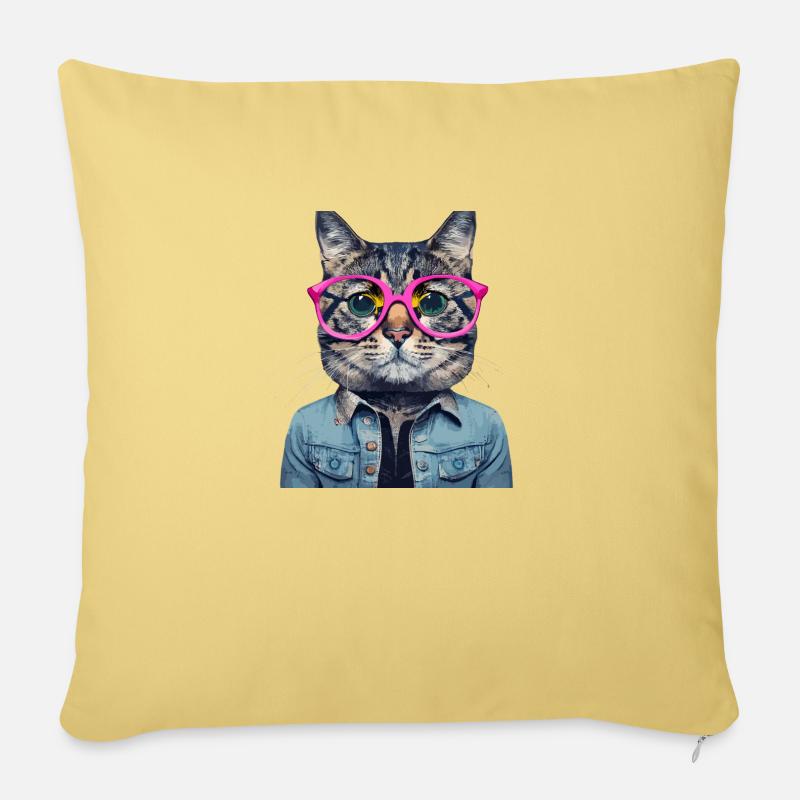 Katze mit rosa Brille - Sofakissenbezug 45 x 45 cm - Hellgelb