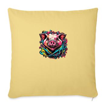 Cochon porte-bonheur Cochon - Housse de coussin décorative 45 x 45 cm - jaune délavé - Devant