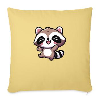 Cute Kawaii Happy Raccoon - Sofa pillowcase 17,3'' x 17,3'' (45 x 45 cm) - washed yellow - Front