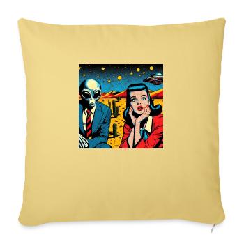 « On rentre à la maison ! » - Housse de coussin décorative 45 x 45 cm - jaune délavé - Devant