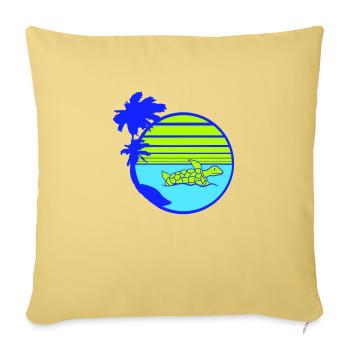 palmiers tortue natation bande soleil rond - Housse de coussin décorative 45 x 45 cm - jaune délavé - Devant
