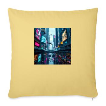 Paysage urbain futuriste au néon : une vision vibrante - Housse de coussin décorative 45 x 45 cm - jaune délavé - Devant