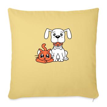 Chien Chat Deux Amis Équipe Chaton 2 Duo Équipage - Housse de coussin décorative 45 x 45 cm - jaune délavé - Devant