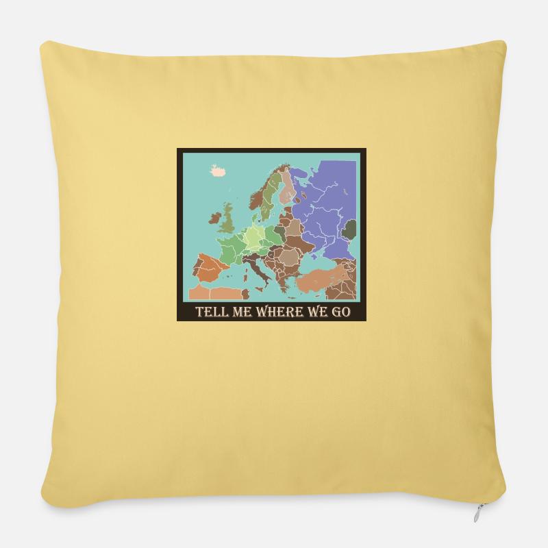 Reisekarte Europa - Sofakissenbezug 45 x 45 cm - Hellgelb