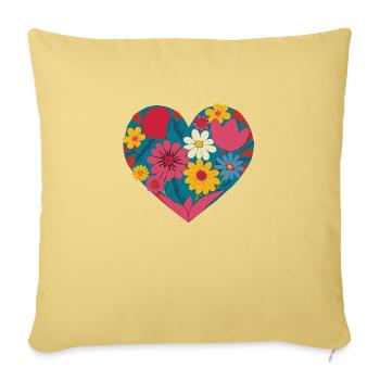 Amour - Fleurs - Cœur - Housse de coussin décorative 45 x 45 cm - jaune délavé - Devant