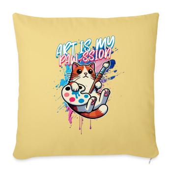 L’art est ma patte – Design créatif pour chats - Housse de coussin décorative 45 x 45 cm - jaune délavé - Devant