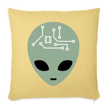 Alien Head with Circuits (three colours) - Sofa pillowcase 17,3'' x 17,3'' (45 x 45 cm) - washed yellow - Front