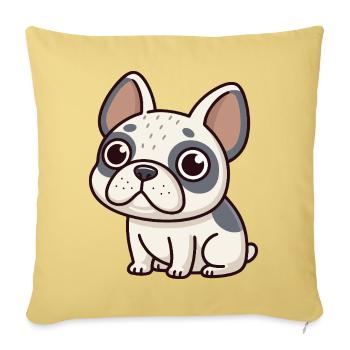 Bulldog Cartoon Blanc et Gris - Housse de coussin décorative 45 x 45 cm - jaune délavé - Devant