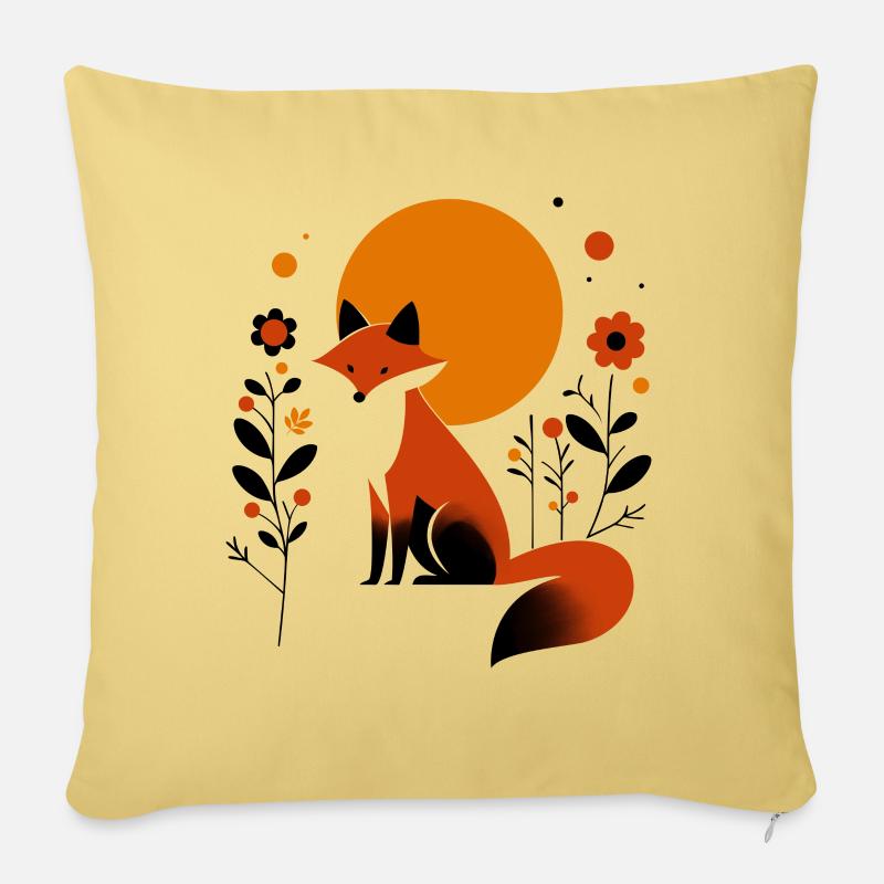 Retro Fox with Flowers - Sofa pillowcase 17,3'' x 17,3'' (45 x 45 cm) - washed yellow