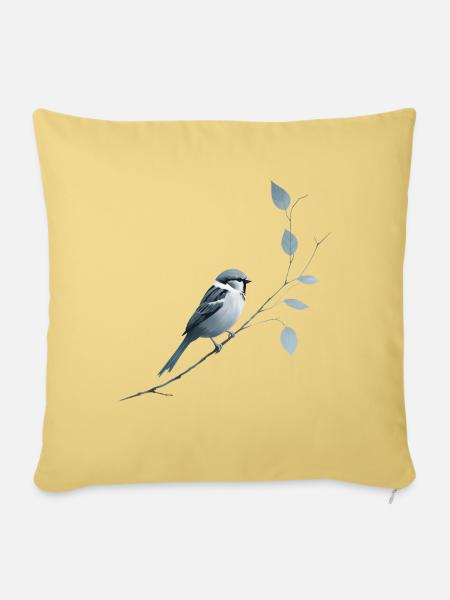Spatz auf Ast - Sofakissenbezug 45 x 45 cm - Hellgelb