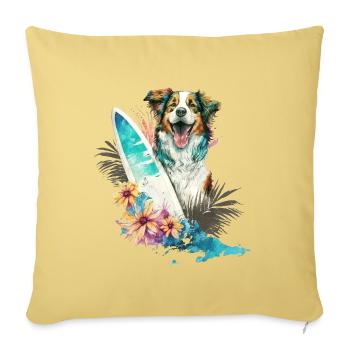 Hund mit Surfbrett - Sofakissenbezug 45 x 45 cm - Hellgelb - Vorne