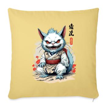 Japonais Yokai Chat Streetwear Esthétique Chats - Housse de coussin décorative 45 x 45 cm - jaune délavé - Devant
