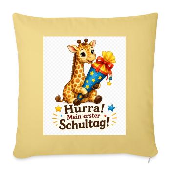 Giraffe feiert ersten Schultag - Sofakissenbezug 45 x 45 cm - Hellgelb - Vorne