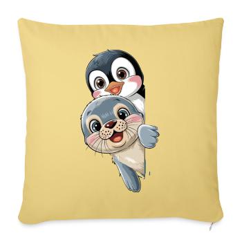 Cute Penguin And Seal Cartoon For Kids - Sofa pillowcase 17,3'' x 17,3'' (45 x 45 cm) - washed yellow - Front