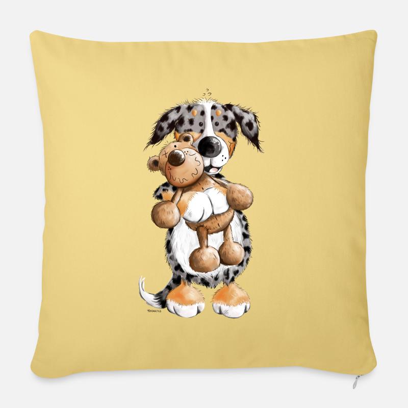 Australian Shepherd mit Teddy - Sofakissenbezug 45 x 45 cm - Hellgelb