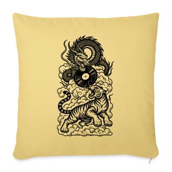 DJ Shirt: Techno Tiger & Drache im Vinyl Duell - Sofakissenbezug 45 x 45 cm - Hellgelb - Vorne