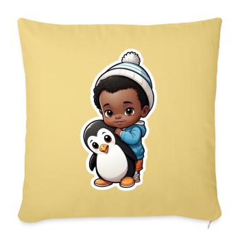 Enfant mignon avec illustration de pingouin - Housse de coussin décorative 45 x 45 cm - jaune délavé - Devant