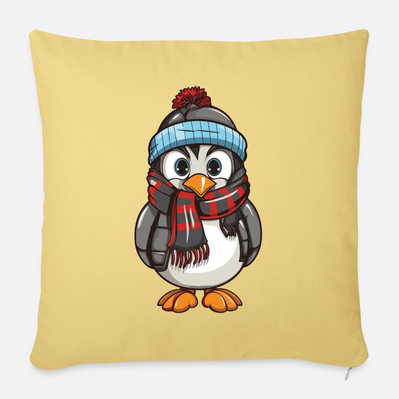 Pinguin Comic Winter - Sofakissenbezug 45 x 45 cm - Hellgelb