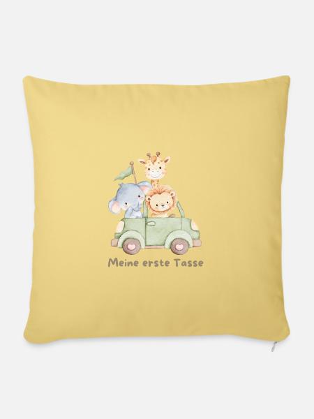 Tierkinder Safari Auto - Sofakissenbezug 45 x 45 cm - Hellgelb