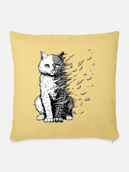 Eine traurige, zerbrechliche Katze. Animiertes Tier. - Sofakissenbezug 45 x 45 cm - Hellgelb