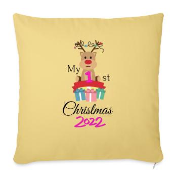 Mon premier Noël 2022 - Housse de coussin décorative 45 x 45 cm - jaune délavé - Devant